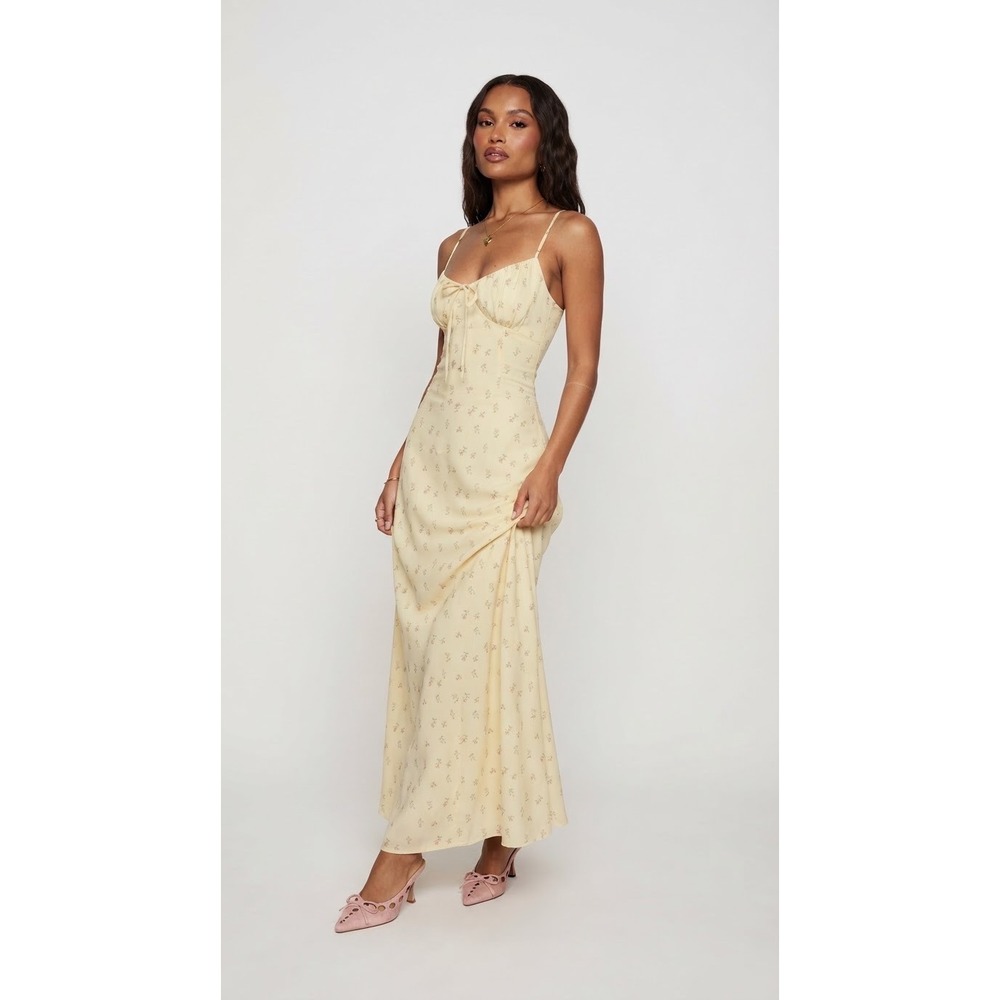Princess Polly Floral Maxi Dress Yellow Sweetheart Lace Up Back US 2